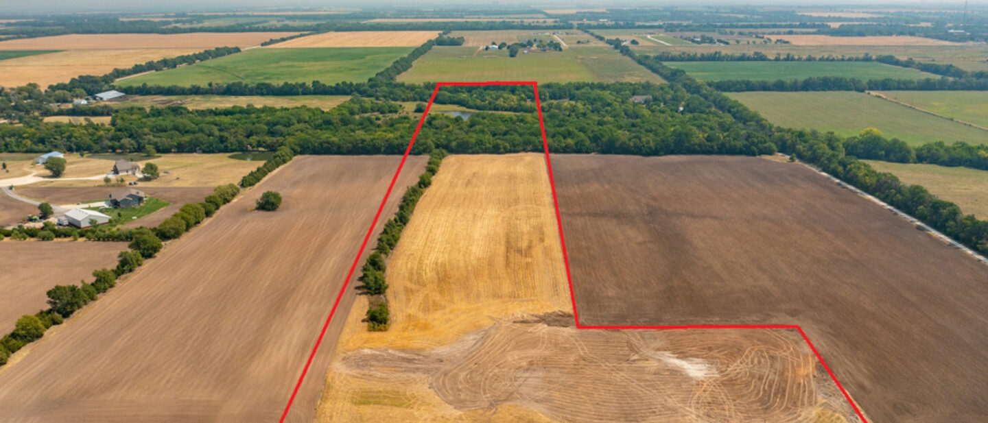 Drone photo with boundary looking east