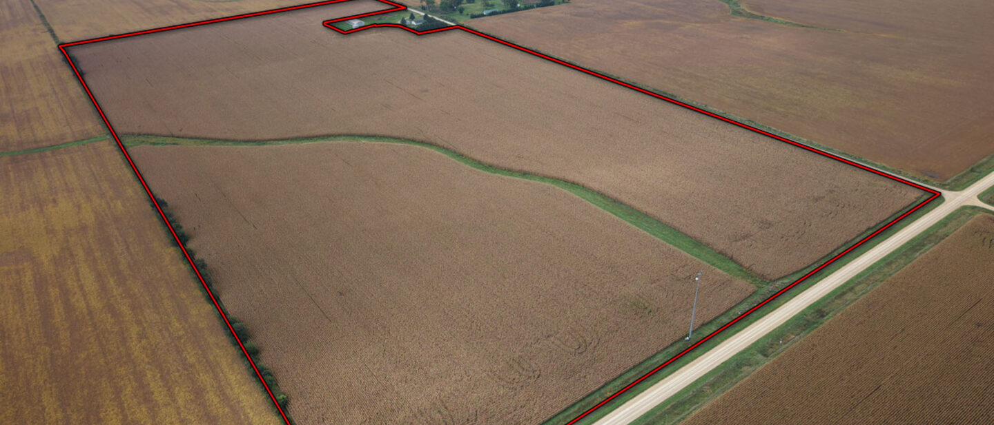 Chickasaw county iowa farmland with grass waterway aerial